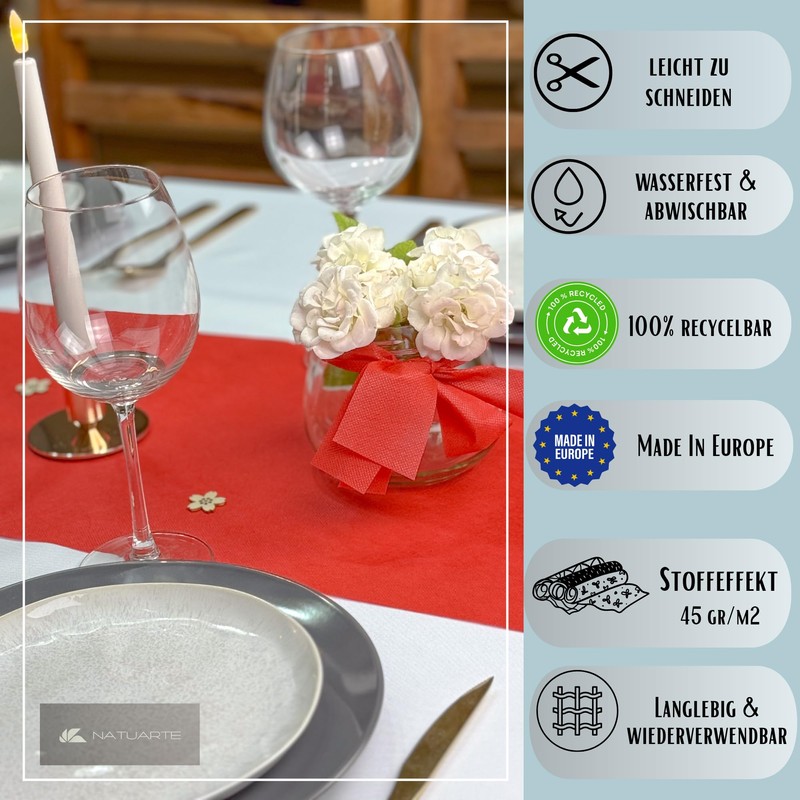 NATUARTE, Table Runner Red, Non-Woven Table Runner Roll, Decorative Table