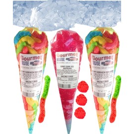 Gummy Worms (2) Neon Sour Worms (1) Red Raspberry Shaped Gummi Bears (NET WT 31 OZ) Gourmet Kruise Signature Gift Bags