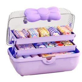 Asdays Accessories Case, Jewelry Storage Box, Trinket Holder, Hair Accessories, Toy, Children, Jewelry Box, Gift, 3 Tiers (Purple)
