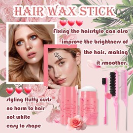 Hair Wax Stick Kit with 3 Brushes Comb Set,Long Lasting Non-Greasy Styling Wax for Hair Styling and Flyaways Edge Hair,Hair Slick Wax Pomade Stick for Hair Edge Control（4PCS）