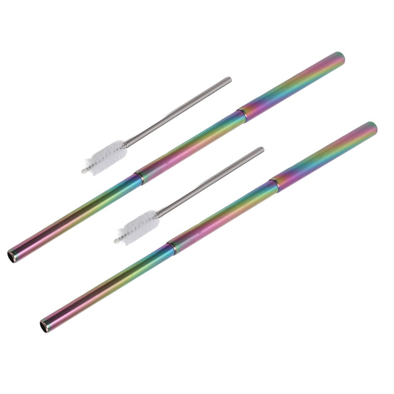 2Pcs Collapsible Metal Straw 304 Stainless Steel Drinking Travel Telescopic