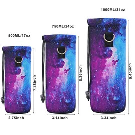 RICHEN Neoprene Water Bottle Carrier Bag with Adjustable Shoulder Strap,Insulated Water Bottle Cover for 500ml/16oz Stainless Steel/Glass/Plastic Bottles (Galaxy,500ML)