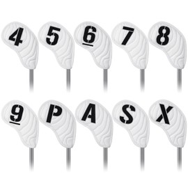 Golf Iron Club Head Covers Magnetic 10pcs 4-9,P,A,S,X Right Hand White PU Leather Black PAR Pattern Embroidery