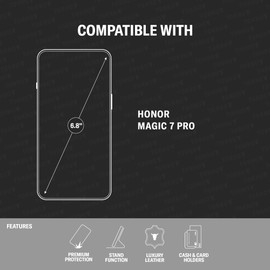 TORRO Case Compatible with Honor Magic7 Pro (6.8” - 2025) – Premium Leather Wallet Case with Kickstand and Card Slots (Black)