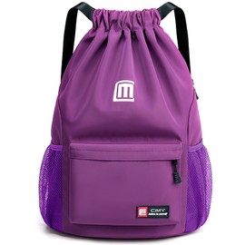 Tesmien Drawstring Bags,Waterproof Swimming Bags Unisex Sports Backpacks for Kids Adult, Large Drawstring Sackpacks Bags for School Gym Sports Travel Swimming-Purple