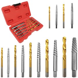 3/16 Bolt Extractor 14-Piece Kit for Broken Screw with Cobalt Left Hand Drill Bits and Plastic Box