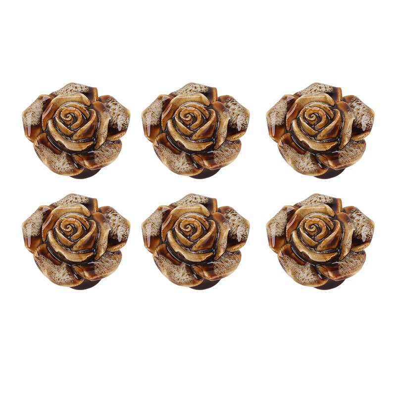 6Pcs Cabinet Knob Rose Flower Shape Delicate Ceramic Knob for