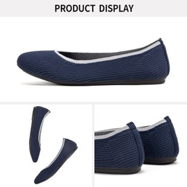 Frank Mully Zapatos planos de ballet para mujer, con punta redonda, zapatos planos de trabajo, zapatos planos de punto, para mujer, suaves, ligeros, Navy, 8.5 US