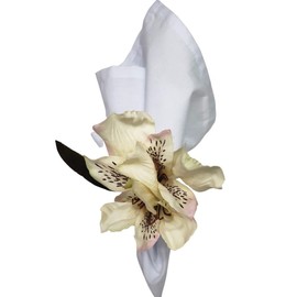 Maison Charlo Set of 4 White Astromelia Napkin Rings | Mother's Day, Valentines, Wedding, Banquet, Christmas, Birthday, Thanksgiving