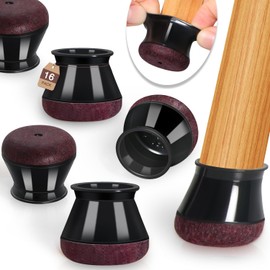 Chair Leg Floor Protectors Chair Leg Protectors for Hardwood Floors Felt Silicone Caps Strengthen Bottom Protection Non Slip Reduce Noise 16 Pack Black Round Large Fit 1-3/16" ~ 1-5/8" (30~40mm)