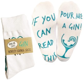 IF YOU CAN READ THIS POUR ME A GIN! Funny Socks - Perfect Gin Gift For Men or Women (Full Length Lounge Socks)