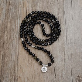 108 Mala Prayer Beads Bracelet Necklace with Evil Eye of Protection Charm Good Luck Yoga Jewellery, Stone