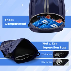 BROTOU Soccer Bags, Soccer Basketball Volleyball Football Gym Drawstring Backpack for Women and Men with Ball Compartment (Dark Blue)