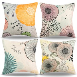 Cushion Covers, 40 x 40 cm, Colourful Dandelion Cushion Cover, Abstract Geometric Flowers Pattern, Decorative Cushion Covers, Linen Cushion Cover, Set of 2, Decorative Cushion Covers, Suitable for