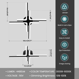 JERANDO Modern LED Ceiling Light Fixture, 21W Sputnik Flush Mount Ceiling Lights with Remote Control, Black Acrylic Chandelier Ceiling Lighting for Bedroom, Living Room, Kitchen, Office