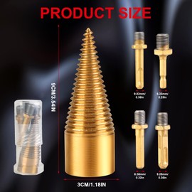 BIXMK Firewood Drill Bit Set with 4 Handles, Detachable Wood Splitting Drill Bit, 32mm