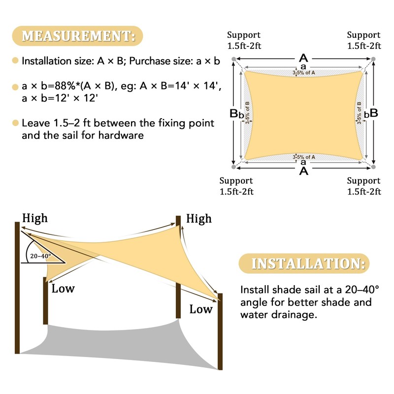 Shade&Beyond 8'x10' Sun Shade Sails Canopy Rectangle Sand 185GSM Shade