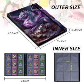 9 Pocket Card Binder for Trading Cards, Trading Card with Sleeves Holder Album, PU Leather Cover Card Collection Binder Large Capacity 360 Pocket Storage Card Sleeves for MTG,TCG, Book Purple Dragon