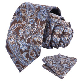 Alizeal Mens Paisley Tie for Men Pocket Square Wedding Party Flroal Necktie & Hanky Set, Brown+Blue