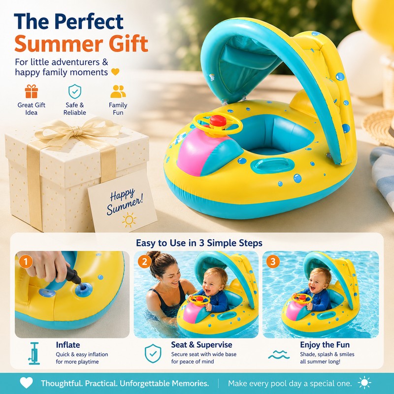Inflatable Airplane Pool Float with Canopy for Kids – PVC