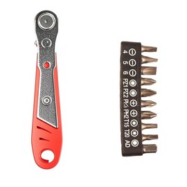 NOIAFZY 1set Ratchet Screwdriver Handles for Narrow Spaces - Front and Rear Elbow Wrench Right Angle Bending Cross Screwdriver Steel Red Non-Electric Battery-Free Industrial Scientific Tool