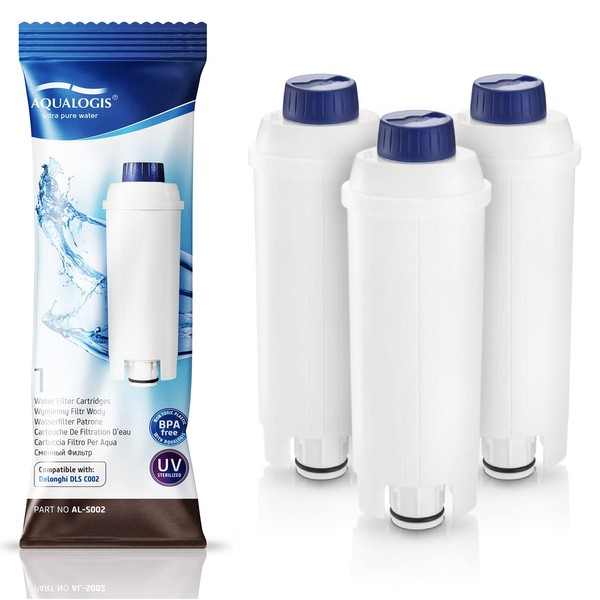 Aqualogis AL-S002 Water Filter Compatible with DeLonghi DLSC002, SER3017 & 5513292811 - Including Versions of ECAM, ESAM, ETAM Series (Pack of 3)