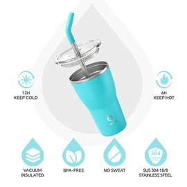 Ideus Tumbler with Lid and Straw | 14 oz Travel Tumbler | Double Wall Stainless Steel Insulated Coffee Tumbler | Perfect for Hot or Iced Coffee | Gifts for Girls Women Men | Sky Blue