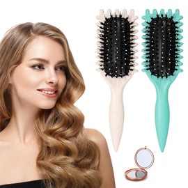 SOZOMO Cepillo para rizos, Cepillo Para Cabello Rizado Para Mujeres,cepillo de estilo de pelo rizado con bordes esquinas y espejo de maquillaje plegable,para peinar y dar forma a los，3Pcs.