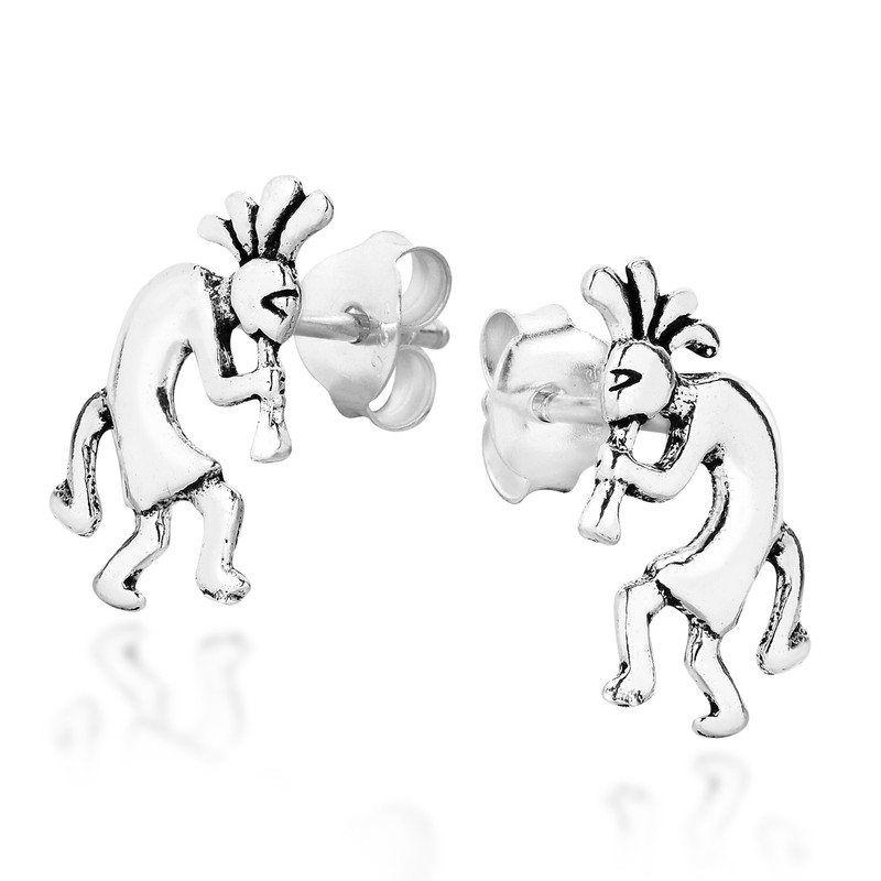 Native American Style Kokopelli .925 Sterling Silver Stud Earrings