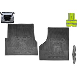 KOZAK Two Piece All Weather Type Rubber Floor Mats with Freightliner Cascadia Logo for Accessories Freightliner Cascadia Semi Truck Models 2018+ Plus Logo, Wipers and Vest
