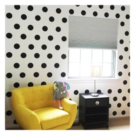 6x6 Set of 24 Polka Dot Circles vinyl lettering decal home decor wall art saying (Black)