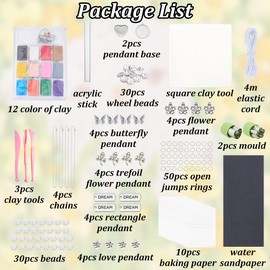 WEBEEDY 159 PCS DIY Clay Jewelry Kit Make 4 PCS Bracelet and 4 PCS Necklace Flower Theme Polymer Clay Making Kit Includes All Accessories and Instructions for Adults Beginner Ideal Clay Art Crafts