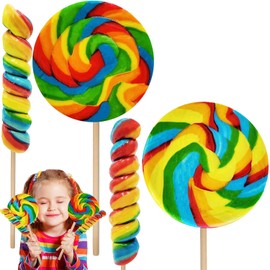 Jumbo Rainbow Twist and Swirl Lollipops (24-Pack) 10" Jumbo Twist & 4 Inch Jumbo Round Lollipops, Mixed Fruit Flavor, Individually Wrapped, (110 Grams Per Lollipop)