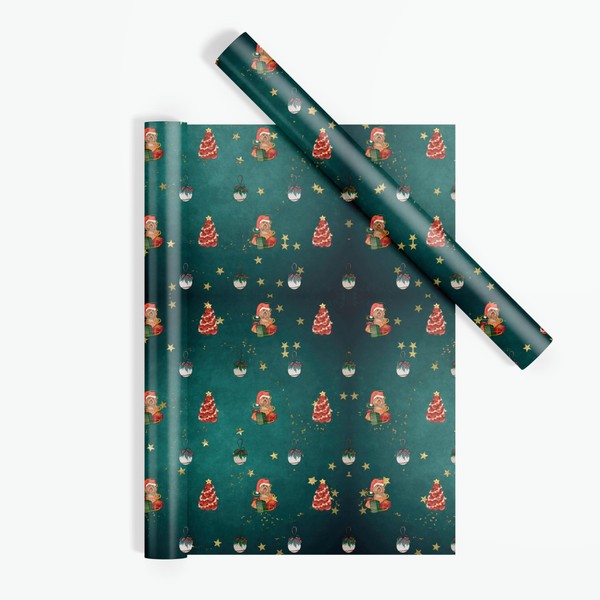 ZumBuys Puptacular Christmas Wrapping Paper Roll, Dog in Santa Hat