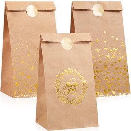 JOLLYFUN 24PCS Gold Foil Party Favor Bags with Stickers, Small Gift Treat Bags for Candy, Goodie Loot, Wedding, Birthday, Baby Shower Crafts and Party Supplies