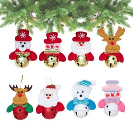 yowodana Christmas Tree Ornament, 8 Pieces, Christmas Doll Pendant, Christmas Ornament, Charm, Cute, Stylish, Bell with String, Santa, Snowman, Elk, Bear, Ornamental Tree, Interior, Outdoor, New Year,