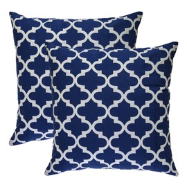 TreeWool Trellis Accent Set of 2 Cotton Canvas Cushion Covers (55 x 55 cm, Navy Blue)