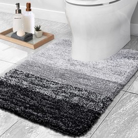 smiry Microfiber U-Shape Toilet Mat, Non-Slip Shaggy Soft Pedestal Mat for Bathroom, Water Absorbent bath mat, 50 x 60 cm, Black
