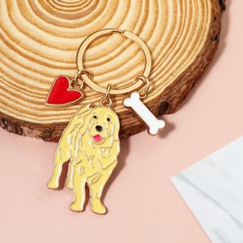 MMIUAEG Cute Puppy Dog Keychain Golden Retriever Key Charm Keychain Pet Lover Gift Car Key Accessories Decor for Women Men Family Friends-Gold