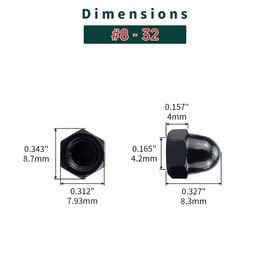 #8-32 Black Acorn Hex Cap Nuts (50 pcs), 304 Stainless Steel 18/8, Black Oxide Coated, Acorn Dome Head Cap Nuts, Fayeploo