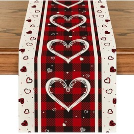 Red Love Hearts Valentine's Day Buffalo Plaid Table Runner 13x72 Inch Home Kitchen Dining Table Party Decoration -A 13x72 inch