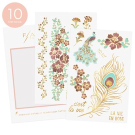 Flash Tattoos Camille Temporary Tattoos | 10 metallic jewelry tattoos | 2 mini sheet pack with metallic gold and pink foils