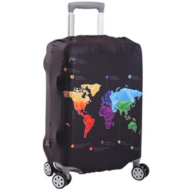 TYXHXTF Luggage Cover, Elastic Suitcase Protective Cover, Washable Dustproof Trolley Case Protector, Map Travel Suitcase Covers Fit 26-28 Inch (L)
