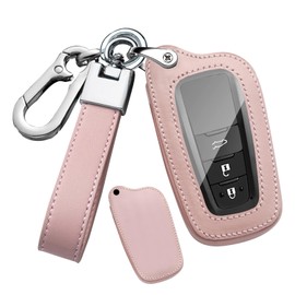 ontto Leather Car Key fob Cover fit for Camry C-HR Prius Prime 86 GT86 RAV4 Avalon Land Cruiser Prado Corolla Highlander 2016 up key case holder shell key chain Keyring protector Accessories Pink B