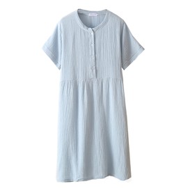 Room Dress, Gauze, Women's, Pajamas, Spring/Summer, 100% Cotton, Comfortable to the Touch, Cotton, Sleepwear, Cute, Loungewear, Breathable, Present, blue short sleeve
