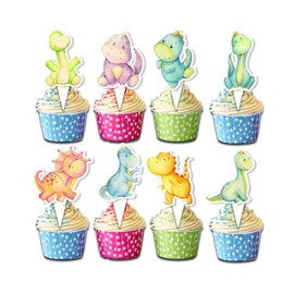 CharmeFleur Pack of 24 Dinosaur Cupcake Toppers Dinosaur Baby Shower Decorations Cute Dino Party Decorations for Children's Birthday Parties and Baby Showers