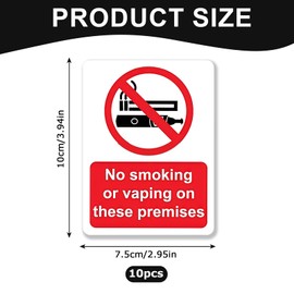 10 Pcs No Smoking Sign, No Smoking or Vaping on These Premises Sign, Vinyl Plastic, UV-Resistant, 10cmx7.5cm, No Smoking Stickers for Outdoor & Indoor Use, Bars, Pubs, and Businesses