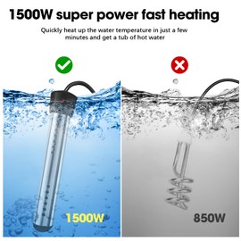 1500W Immersion Water Heater Stainless Steelportable Water Heater Minutes to Heat up Quickly, Bucket Heater with LED Thermometer