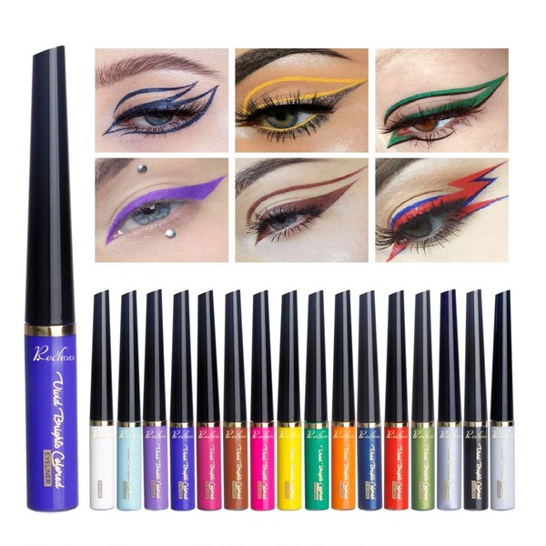 Rechoo Matte Liquid Eyeliner Set, 16 Colors Matte & Metal Waterproof Highly Pigmented Eye Liner Pencil/Superstay Liquid Eyeliner