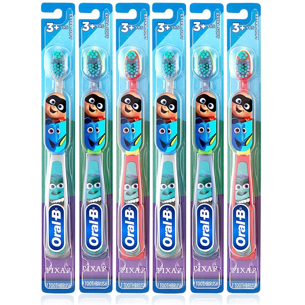 Oral-B Cepillo de dientes manual para niños, personajes de monstruos, para niños y niños pequeños 3+, cerdas extra suaves – Paquete de 6 (los personajes varían)